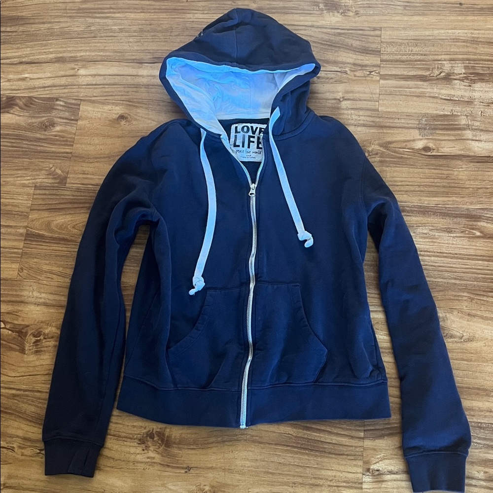 Peace Love World Navy Blue Hoodie- Sz Small